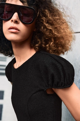 Платье из букле с объемными рукавами- Заказать в России