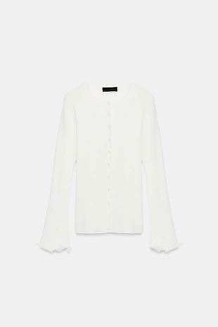 Кардиган в рубчик с волнистым краем- Заказать в России