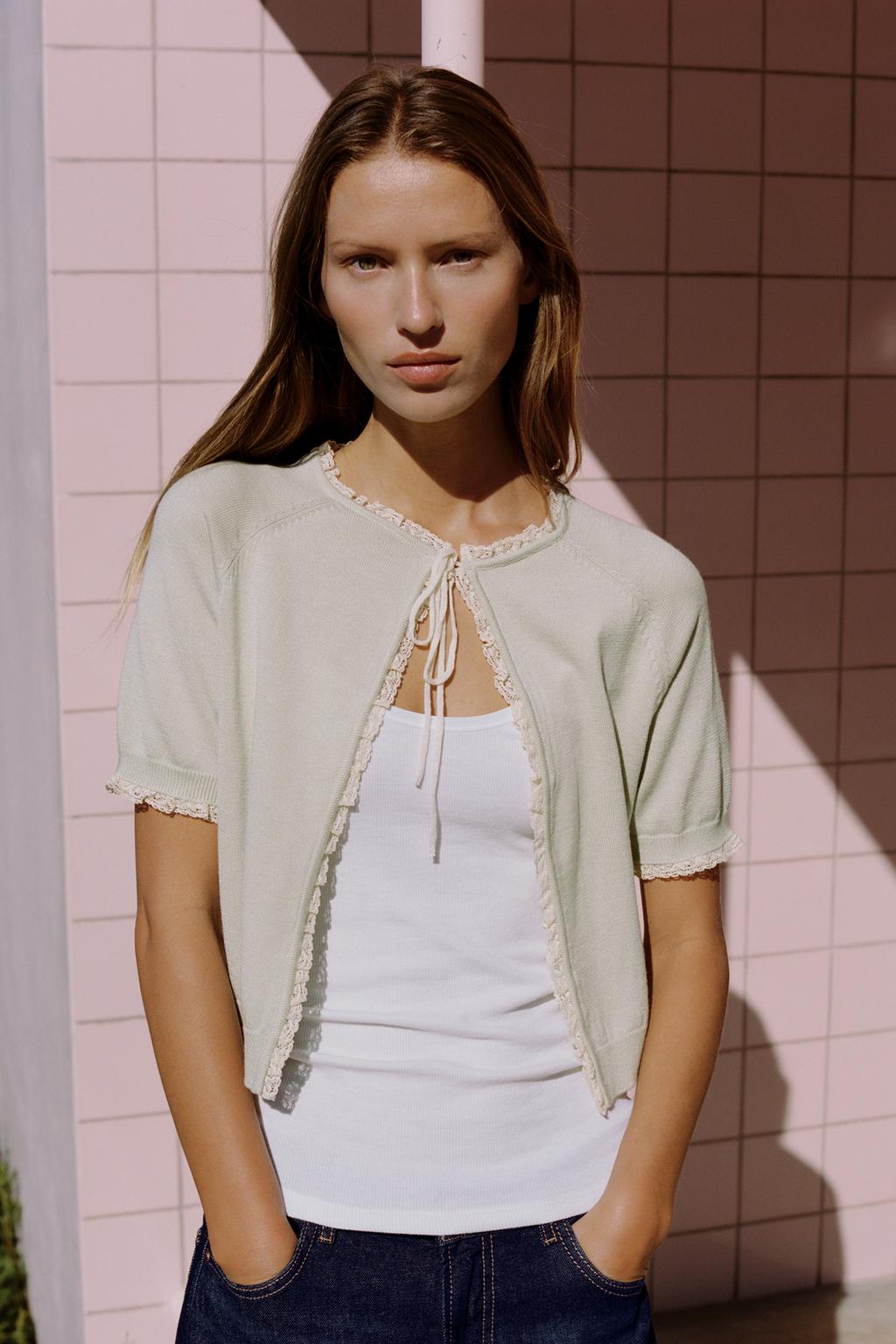 КАРДИГАН С БАНТОМ И КРУЖЕВОМ