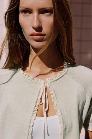 Кардиган с бантом и кружевом- Заказать в России