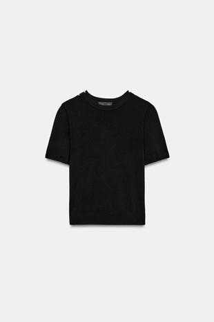 Базовый трикотажный свитер с короткими рукавами- Заказать в России