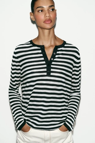 Свитер в полоску с пуговицами- Заказать в России