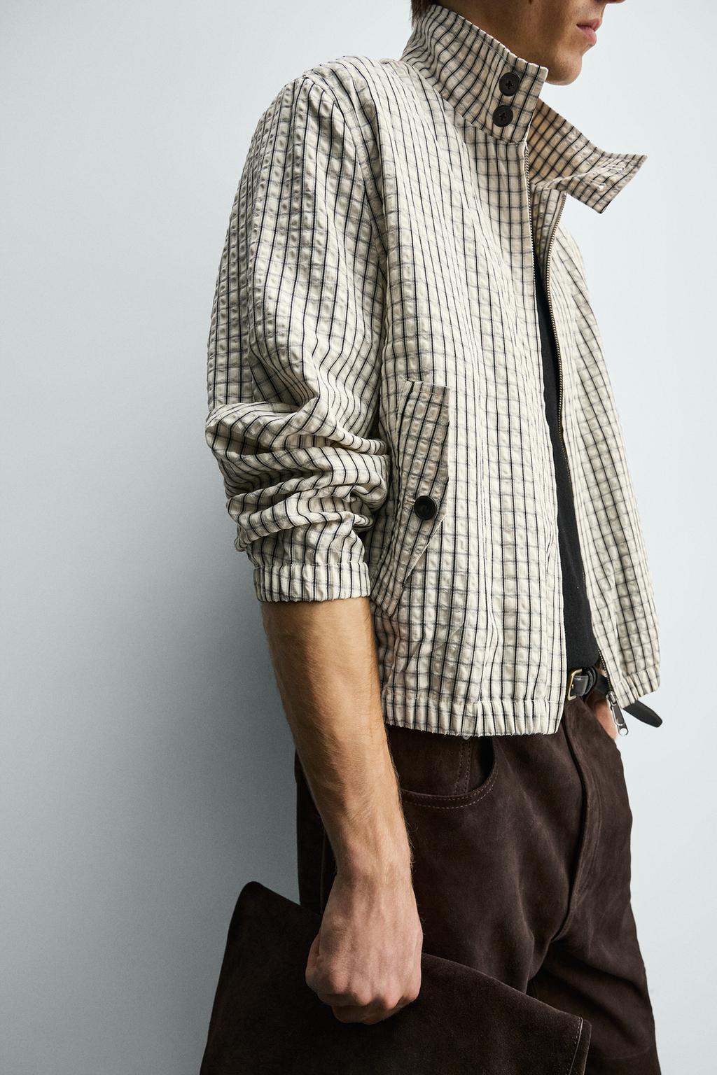 УКОРОЧЕННАЯ КУРТКА В КЛЕТКУ С ТЕКСТУРОЙ