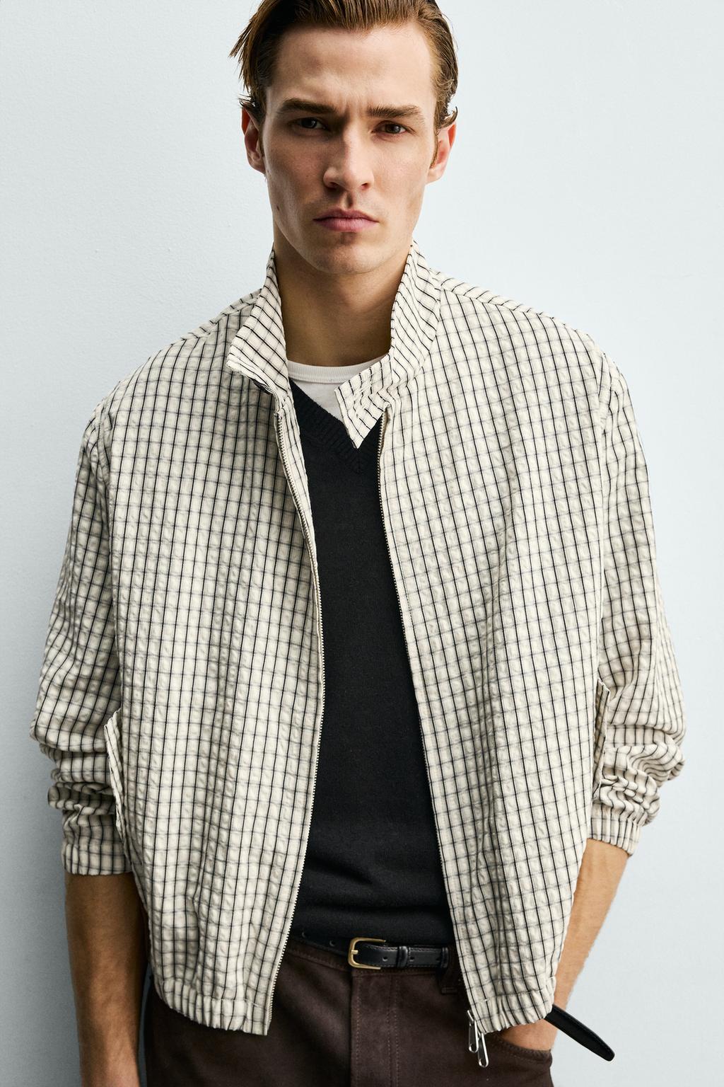 УКОРОЧЕННАЯ КУРТКА В КЛЕТКУ С ТЕКСТУРОЙ