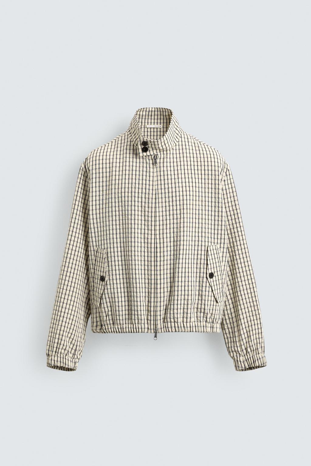 УКОРОЧЕННАЯ КУРТКА В КЛЕТКУ С ТЕКСТУРОЙ