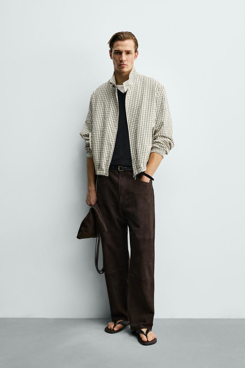 УКОРОЧЕННАЯ КУРТКА В КЛЕТКУ С ТЕКСТУРОЙ