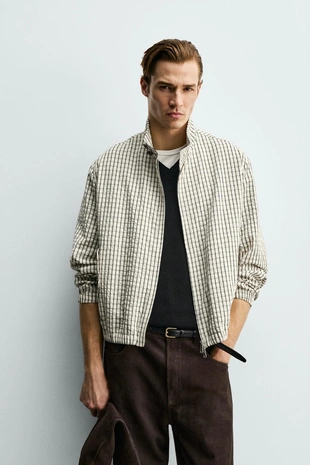 Укороченная куртка в клетку с текстурой- Заказать в России