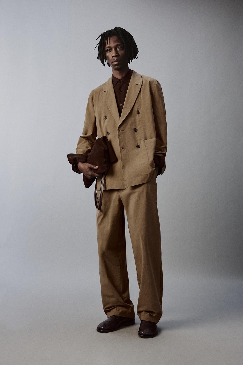 Широкие брюки-джинсы из технического хлопкового смесового материала