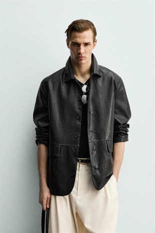 Куртка-рубашка свободного кроя из искусственной кожи- Заказать в России