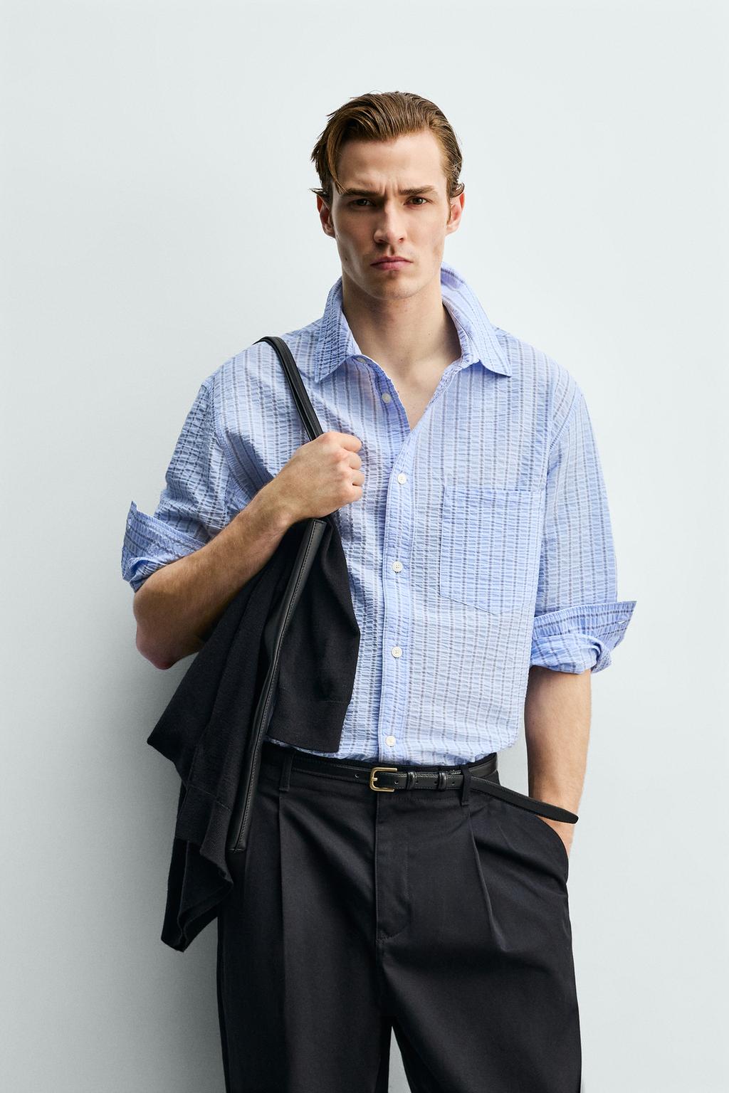 РУБАШКА В ПОЛОСКУ С ЖАТЫМ ЭФФЕКТОМ