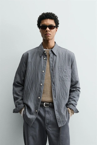 Рубашка свободного кроя в полоску- Заказать в России