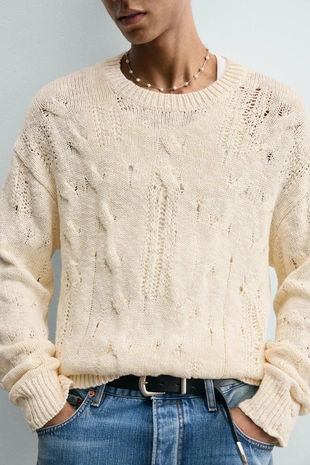 Ажурный свитер с узором «косы»- Заказать в России