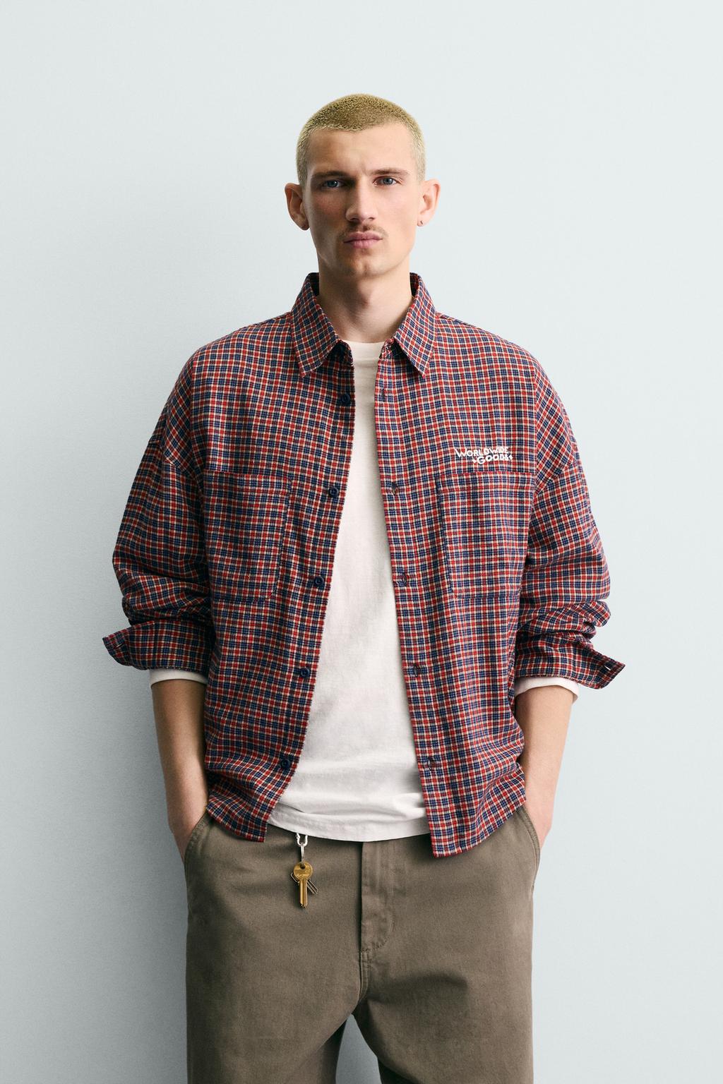 УКОРОЧЕННАЯ ФЛАНЕЛЕВАЯ РУБАШКА В КЛЕТКУ С ВЫШИВКОЙ