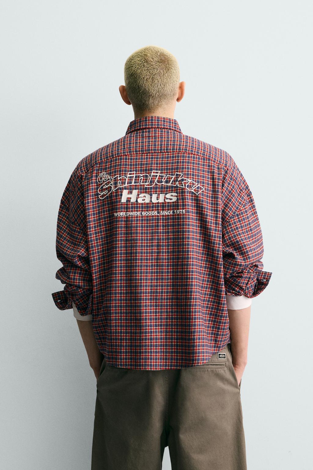 УКОРОЧЕННАЯ ФЛАНЕЛЕВАЯ РУБАШКА В КЛЕТКУ С ВЫШИВКОЙ