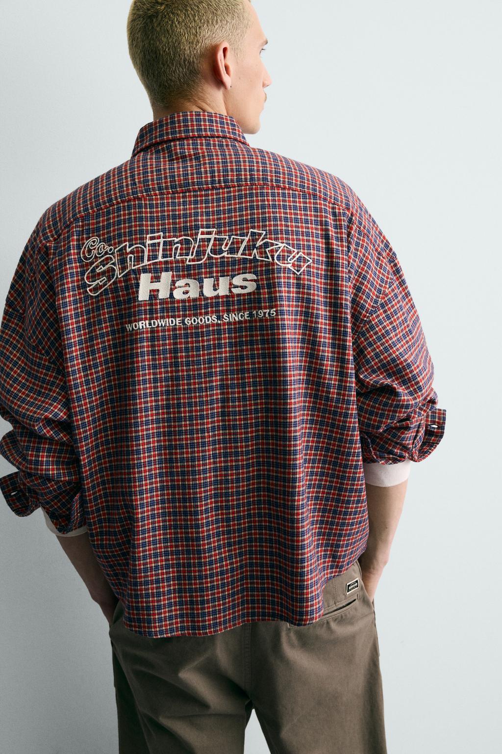 УКОРОЧЕННАЯ ФЛАНЕЛЕВАЯ РУБАШКА В КЛЕТКУ С ВЫШИВКОЙ