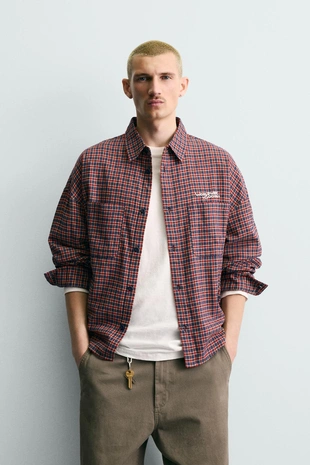 Укороченная фланелевая рубашка в клетку с вышивкой