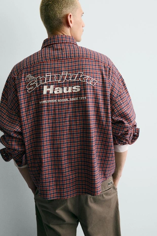 Укороченная фланелевая рубашка в клетку с вышивкой- Заказать в России