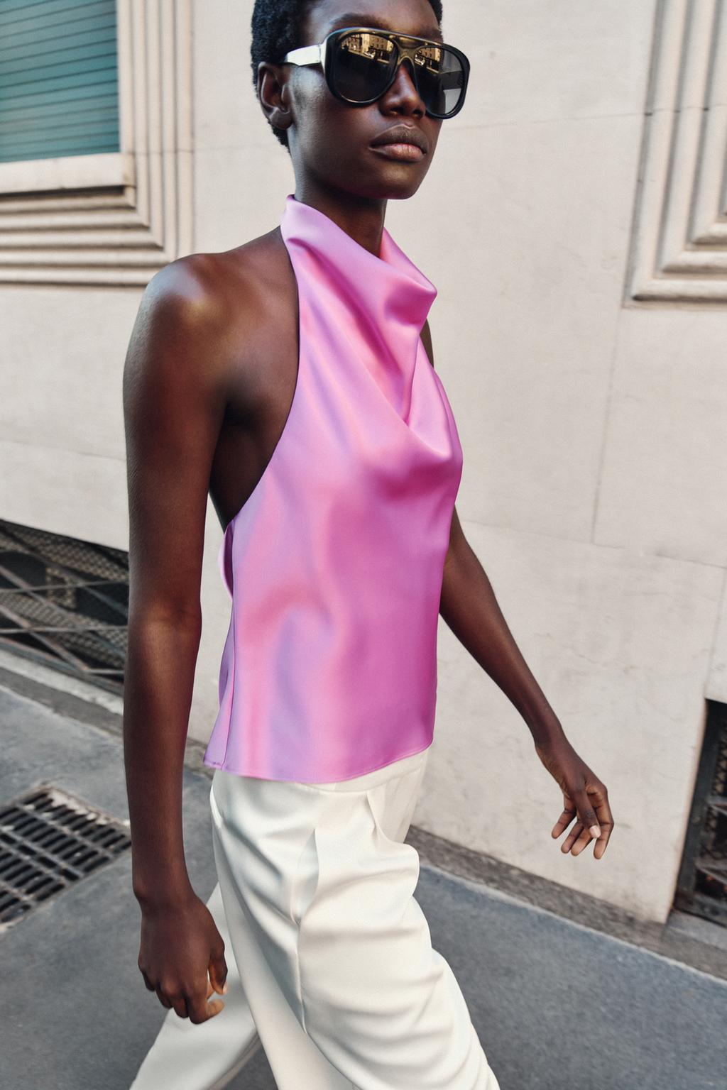 АТЛАСНЫЙ ТОП С ГОРЛОВИНОЙ ХАЛТЕР