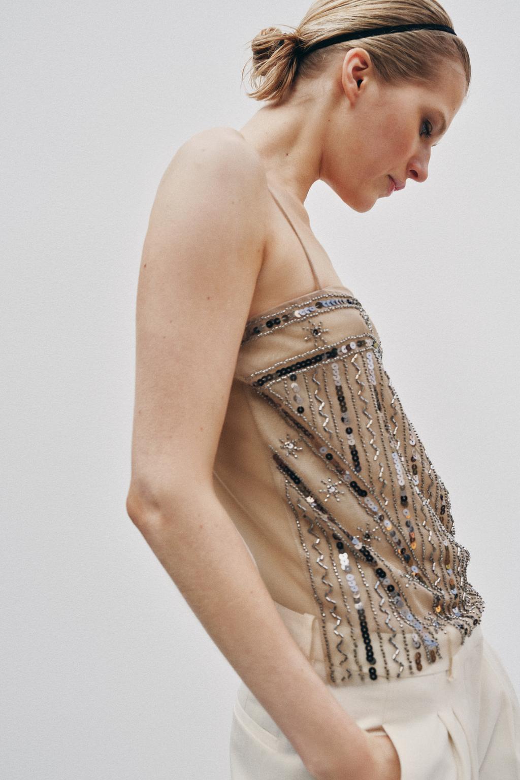 ТОП ИЗ ТЮЛЯ С БУСИНАМИ И ПАЙЕТКАМИ