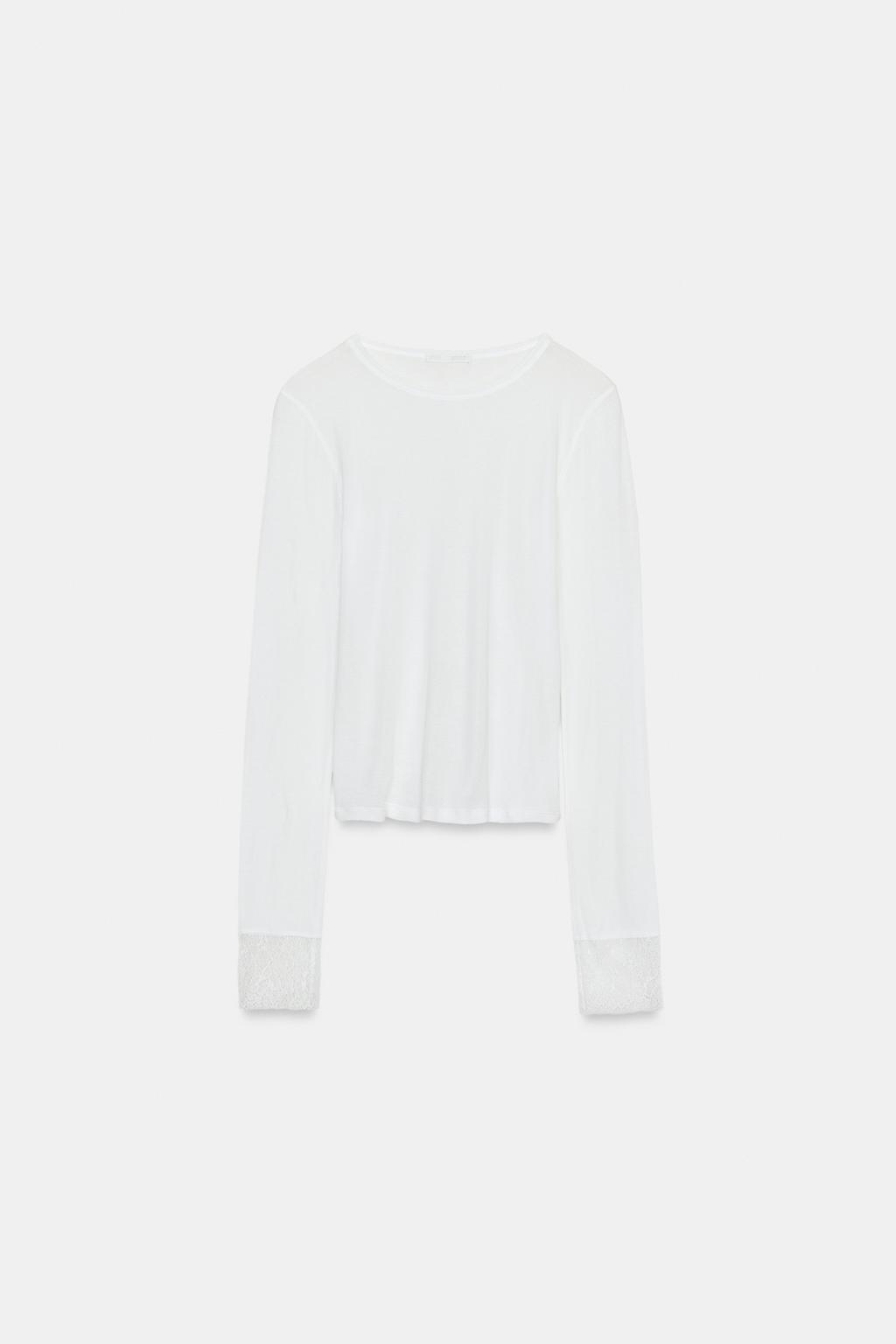 ПОЛУПРОЗРАЧНЫЙ ТОП С КРУЖЕВНЫМИ МАНЖЕТАМИ