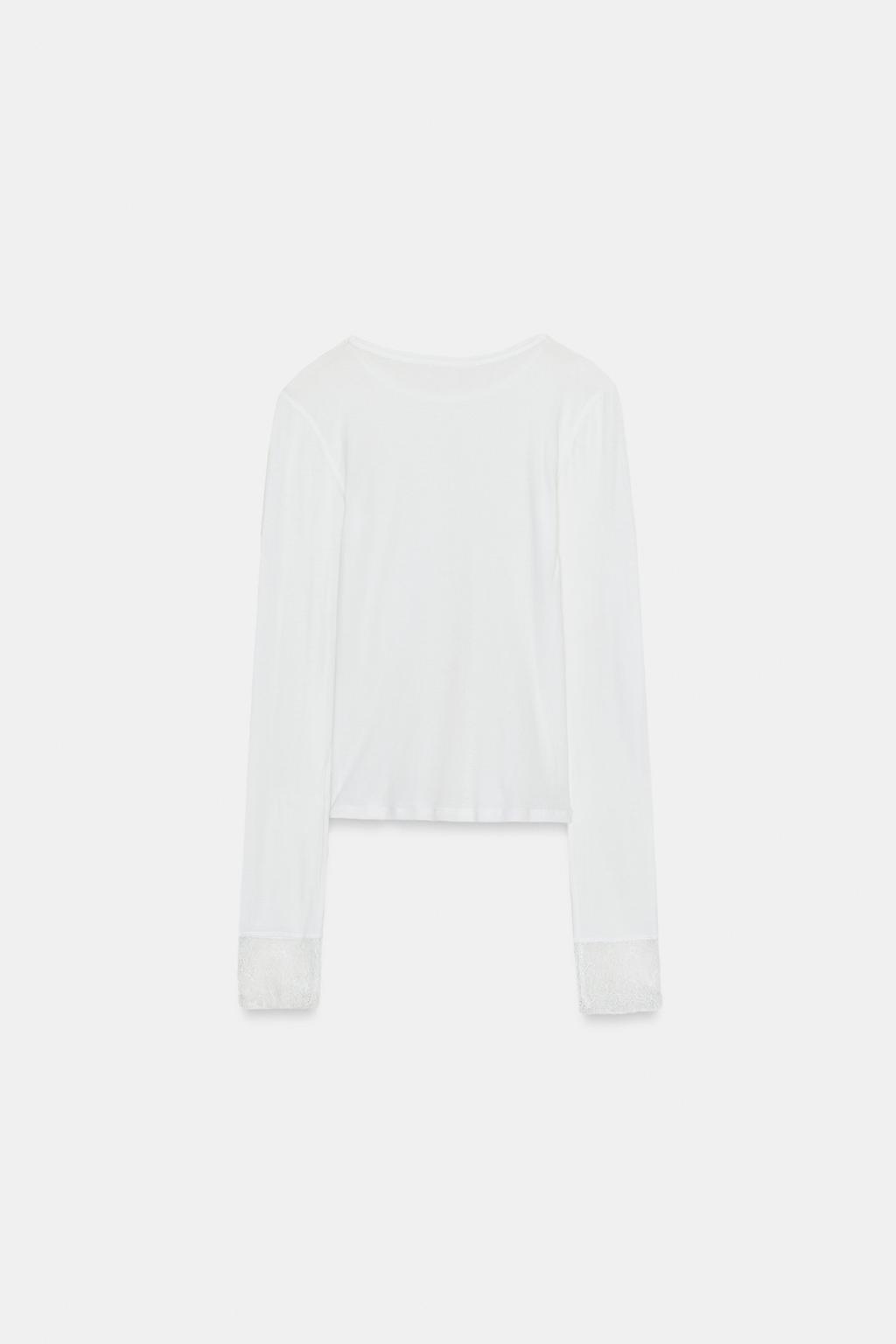 ПОЛУПРОЗРАЧНЫЙ ТОП С КРУЖЕВНЫМИ МАНЖЕТАМИ