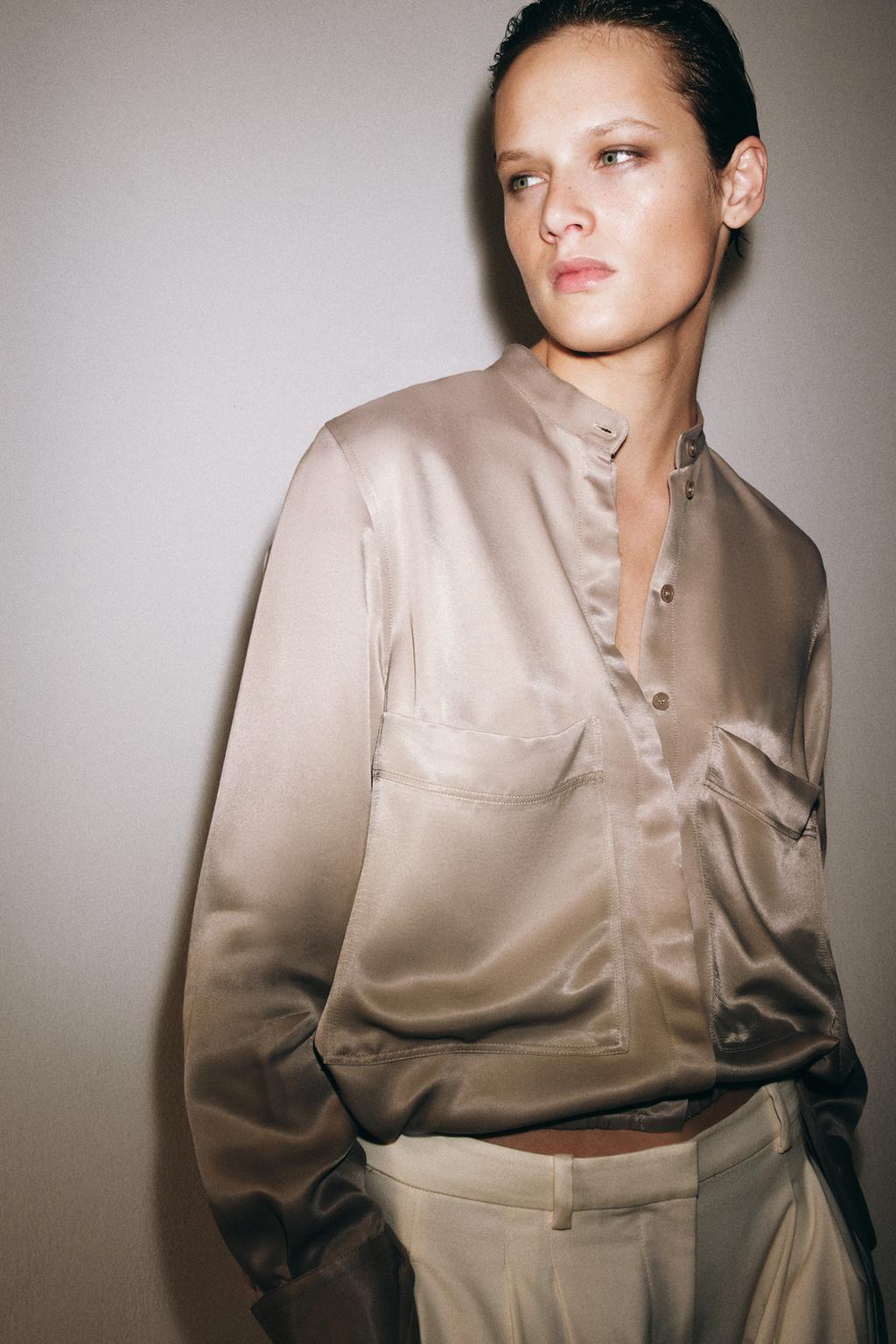 АТЛАСНАЯ РУБАШКА С НАКЛАДНЫМИ КАРМАНАМИ — коллекция Zara «ZW»