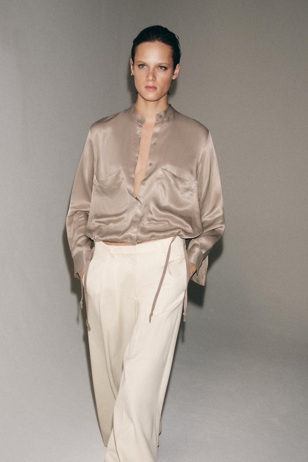 АТЛАСНАЯ РУБАШКА С НАКЛАДНЫМИ КАРМАНАМИ — коллекция Zara «ZW»