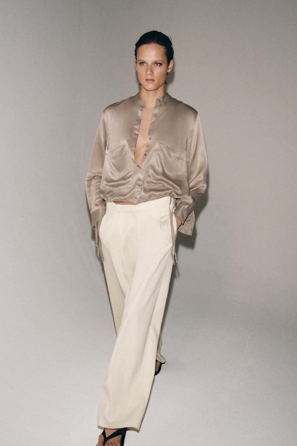 АТЛАСНАЯ РУБАШКА С НАКЛАДНЫМИ КАРМАНАМИ — коллекция Zara «ZW»