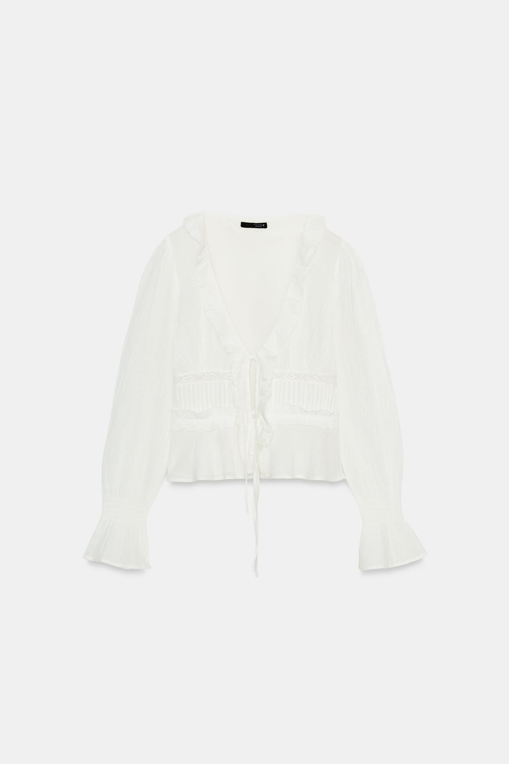 РУБАШКА ИЗ ШИФОНА С ВЫШИВКОЙ И ВОЛАНАМИ