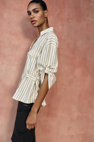 Рубашка-сафари в полоску- Заказать в России