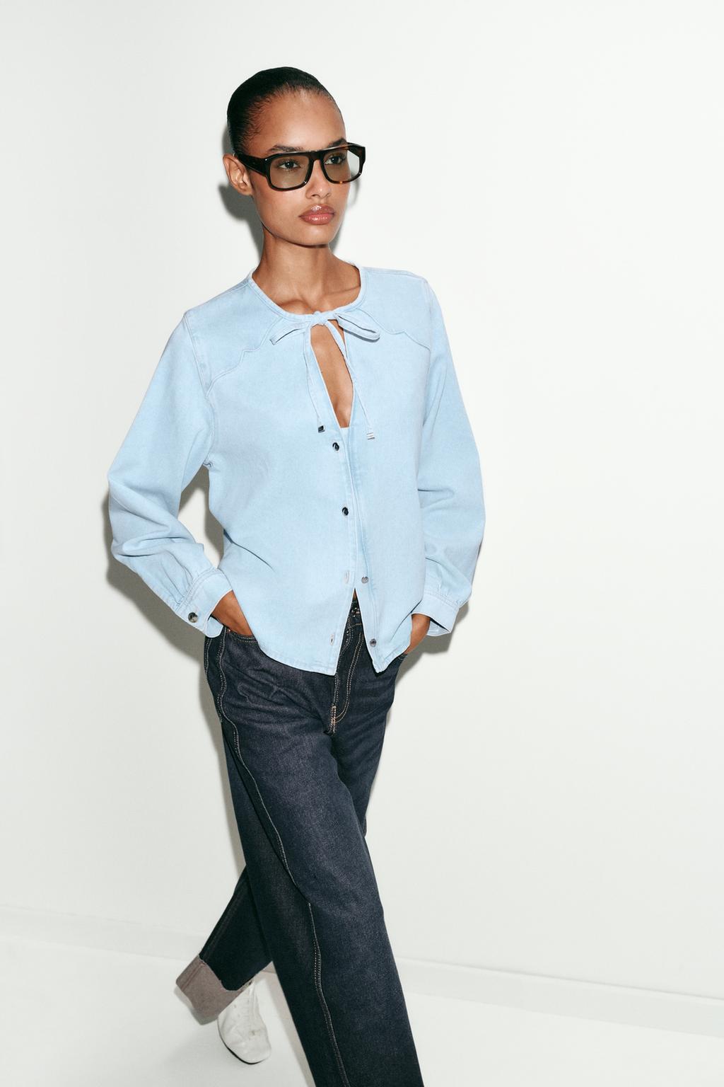 ДЖИНСОВАЯ РУБАШКА Z1975 С БАНТОМ