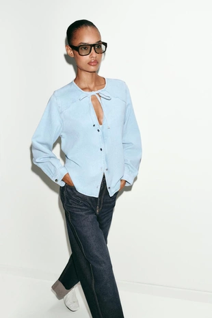 Джинсовая рубашка Z1975 с бантом- Заказать в России