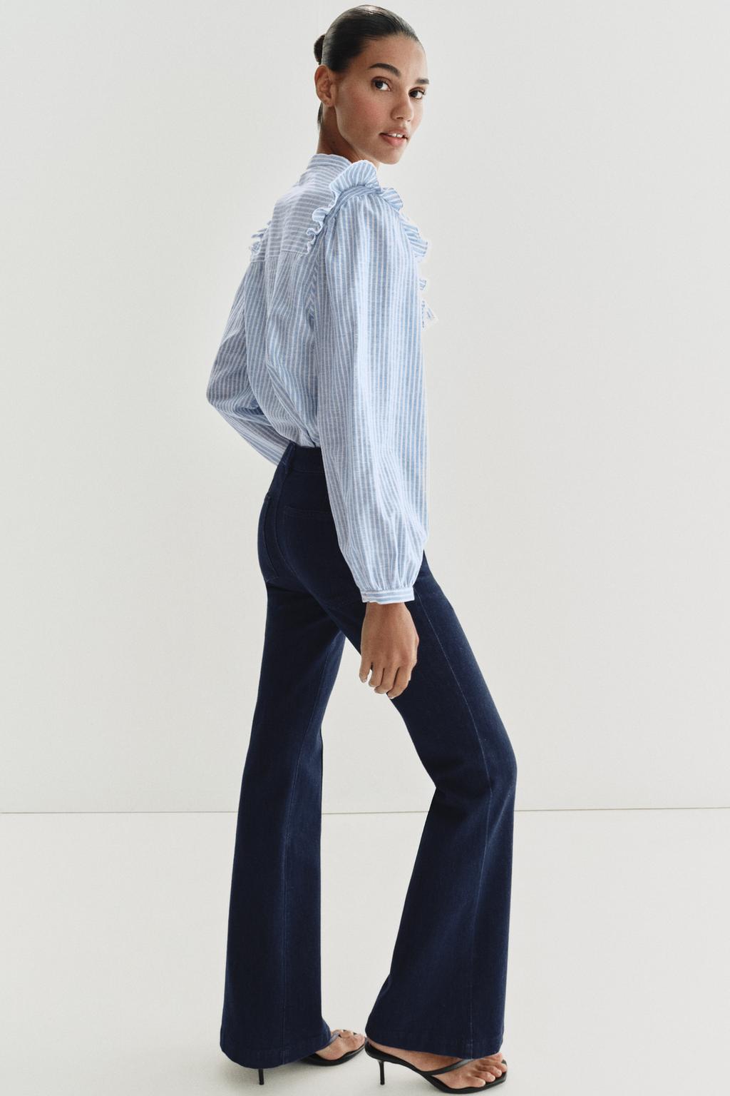 РУБАШКА В ПОЛОСКУ С ВОЛАНАМИ И БЛЕСТЯЩЕЙ НИТЬЮ