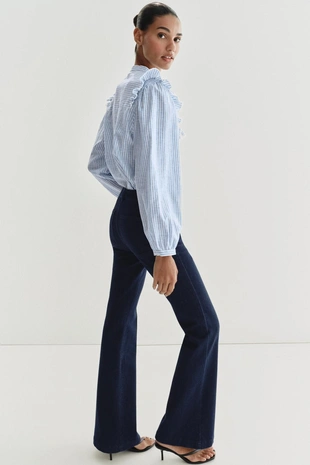 Рубашка в полоску с воланами и блестящей нитью- Заказать в России