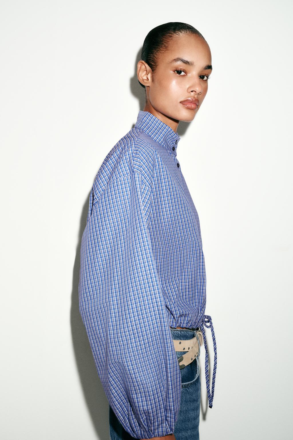 РУБАШКА В КЛЕТКУ С ОБЪЕМНЫМИ РУКАВАМИ