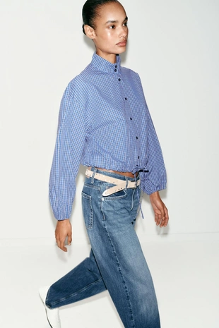 Рубашка в клетку с объемными рукавами- Заказать в России