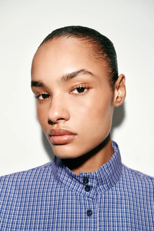 Рубашка в клетку с объемными рукавами- Заказать в России