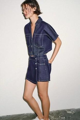 Укороченная джинсовая рубашка Z1975- Заказать в России