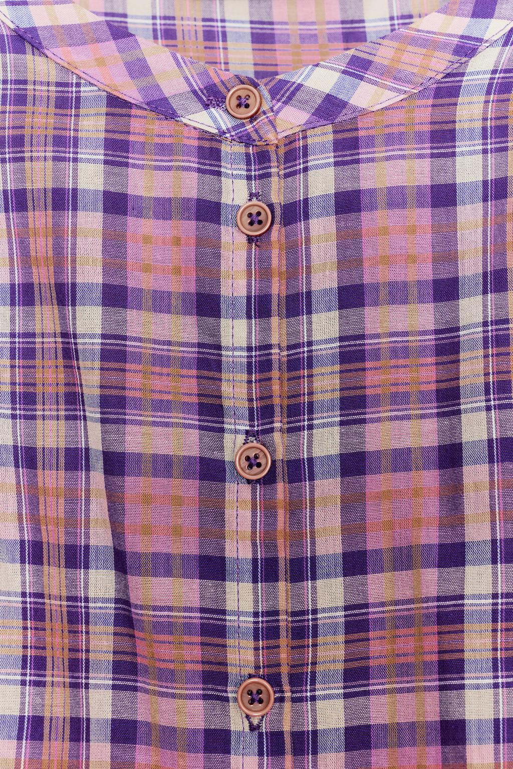 БЛУЗА В КЛЕТКУ С КРУГЛЫМ ВЫРЕЗОМ