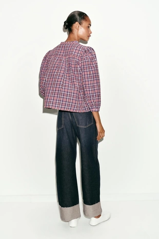 Блуза в клетку с круглым вырезом- Заказать в России