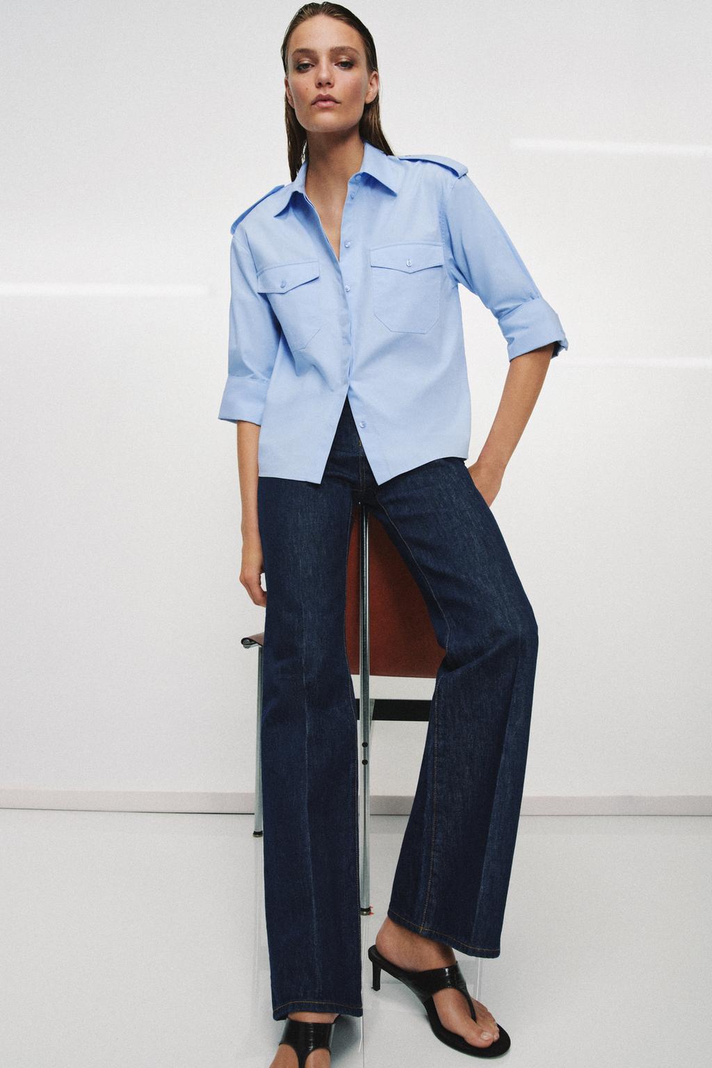РУБАШКА ИЗ ПОПЛИНА С КАРМАНАМИ — коллекция Zara «ZW»