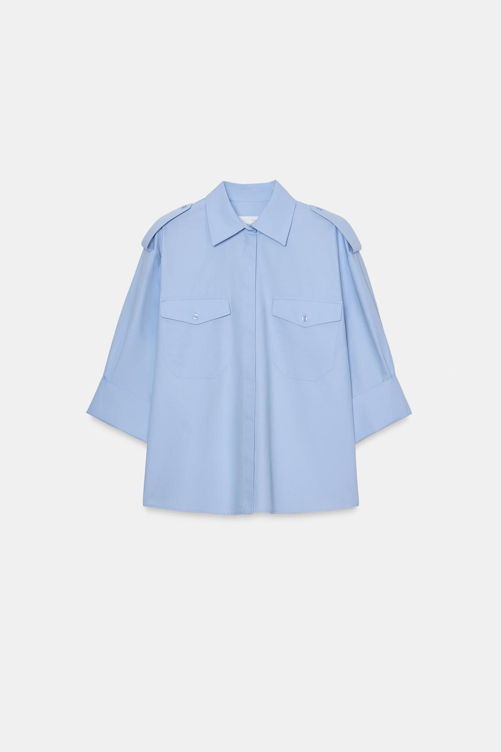 РУБАШКА ИЗ ПОПЛИНА С КАРМАНАМИ — коллекция Zara «ZW»