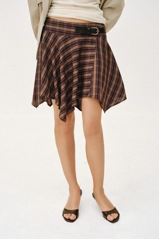 Мини-юбка в клетку с пряжкой- Заказать в России