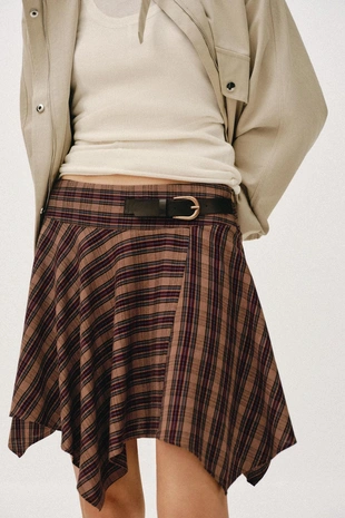 Мини-юбка в клетку с пряжкой- Заказать в России