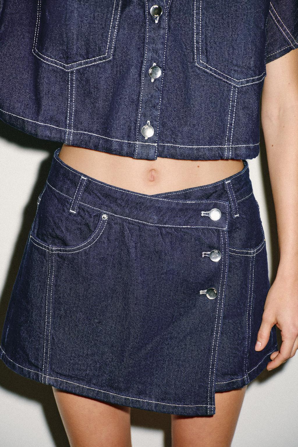 ЮБКА-ШОРТЫ ИЗ ДЕНИМА Z1975 С ЗАПÁХОМ