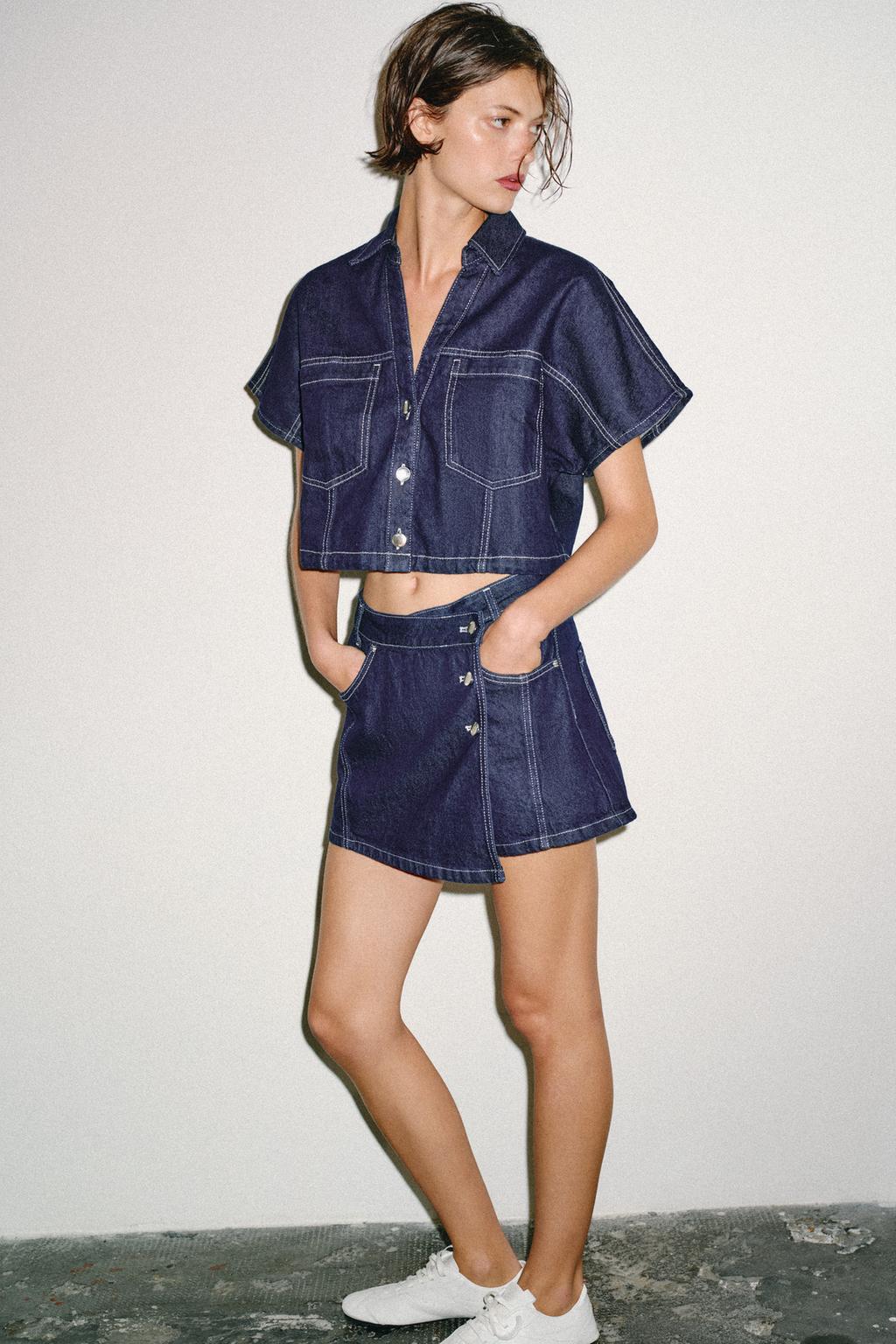 ЮБКА-ШОРТЫ ИЗ ДЕНИМА Z1975 С ЗАПÁХОМ