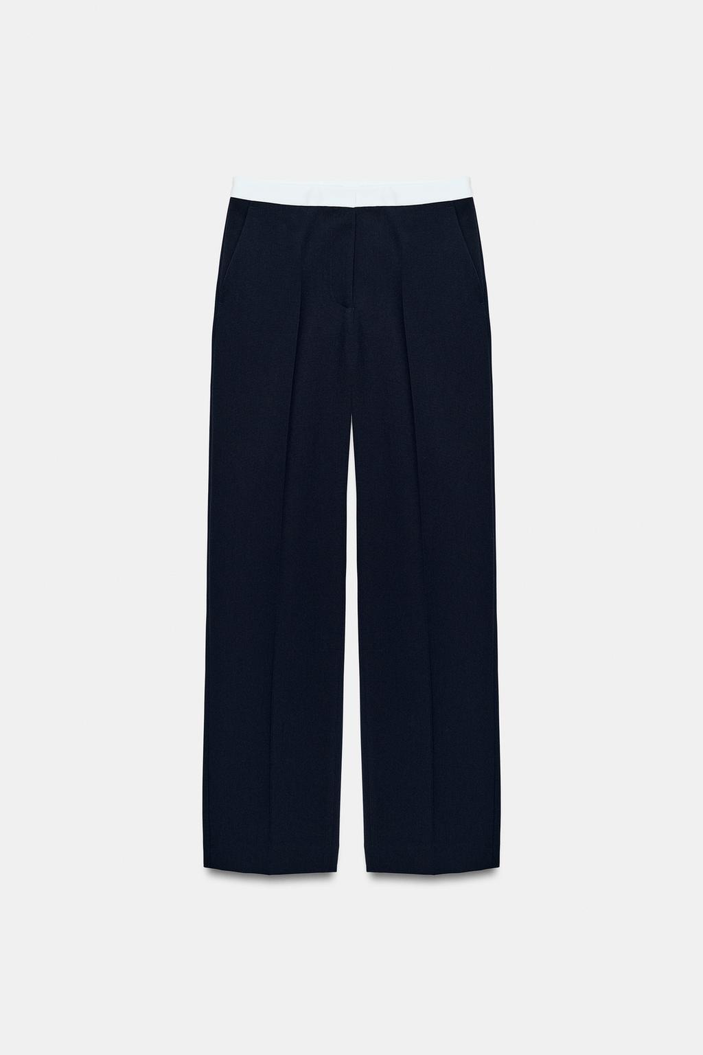 БРЮКИ ПРЯМОГО КРОЯ С КОНТРАСТНЫМ ПОЯСОМ