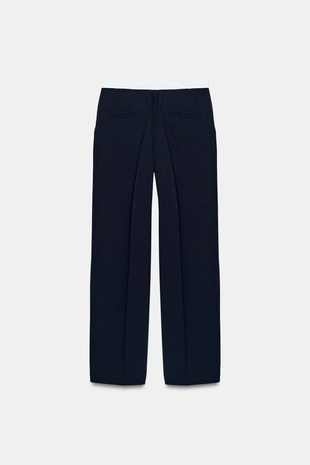 Брюки прямого кроя с контрастным поясом- Заказать в России