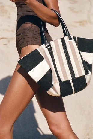 Сумка в полоску с кожаными ручками- Заказать в России