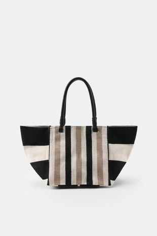 Сумка в полоску с кожаными ручками- Заказать в России